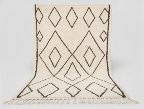 Tapis Beni Ouarain Losanges Atlas ivoire et brun – vue complète
