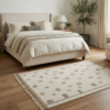Tapis Beni Ouarain à motifs graphiques dans une chambre naturelle