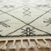 Détail des symboles graphiques et des franges du tapis Beni Ouarain